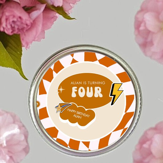 素晴らしいクールド | 男の子市松模様にレトロ4歳 ラウンドシール