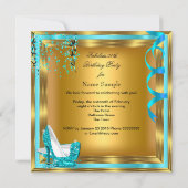 素晴らしいグリッターティール（緑がかった色）ハイヒール金ゴールド誕生日2 招待状 (裏面)