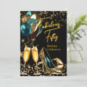 素晴らしいグリッターティール(緑がかった色)ブルー金ゴールドハイトシャンパーニュ 招待状 (スタンド正面)