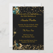 素晴らしいグリッターティール(緑がかった色)ブルー金ゴールドハイトシャンパーニュ 招待状 (裏面)