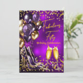 素晴らしいグリッターパープル金ゴールドハイヒールシャンパン 招待状 (スタンド正面)