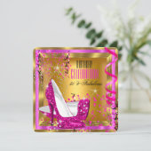 素晴らしいグリッターピンクハイヒール金ゴールド誕生日2 招待状 (スタンド正面)