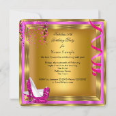 素晴らしいグリッターピンクハイヒール金ゴールド誕生日2 招待状 (裏面)