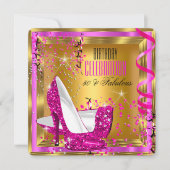 素晴らしいグリッターピンクハイヒール金ゴールド誕生日2 招待状 (正面)