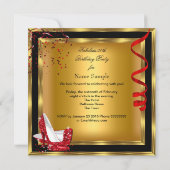 素晴らしいグリッターレッドハイヒール金ゴールド誕生日2 招待状 (裏面)