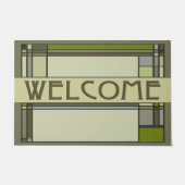 素晴らしいグリーンアーツ&クラフツ幾何学模様 ドアマット (正面)