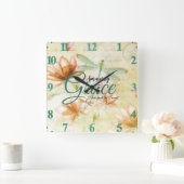 素晴らしいグレースフラワーアンドドラゴンフライ   スクエア壁時計 (ホーム)