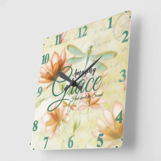 素晴らしいグレースフラワーアンドドラゴンフライ   スクエア壁時計 (傾斜)
