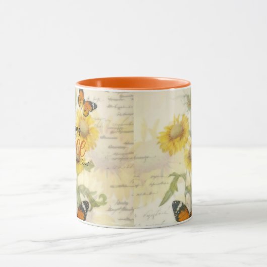 素晴らしいグレース・ヒマワリと蝶 マグカップ (中央)