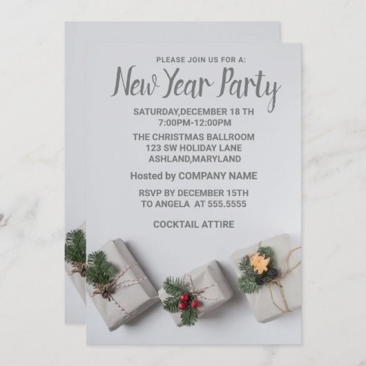 素晴らしいグレーニューイヤーズのギフト招待状 招待状 (正面/裏面)