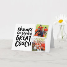 素晴らしいコーチへの感謝の気持ちを表す、2枚の写真を使ったありがとうカード