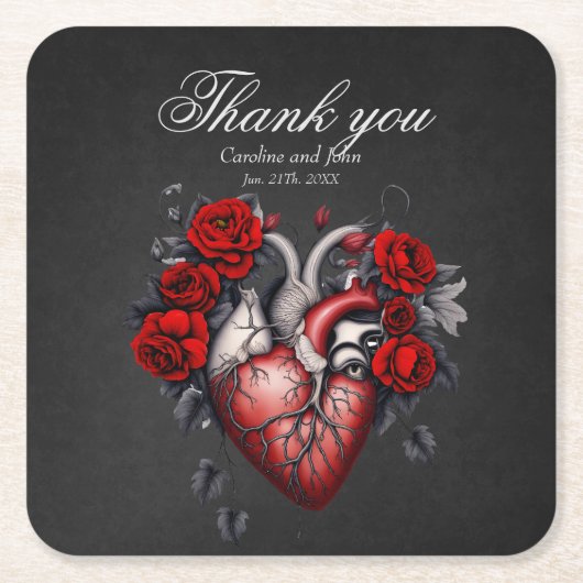 素晴らしいゴシックビクトリアンハート スクエアペーパーコースター (正面)
