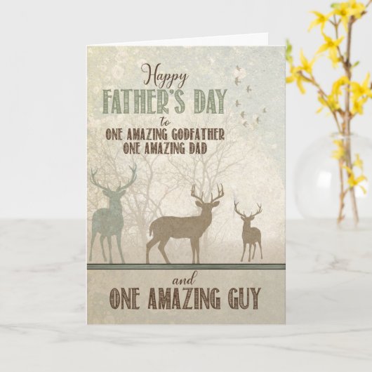 素晴らしいゴッドファーザーの父の日の森の鹿のために カード (黄色い花)