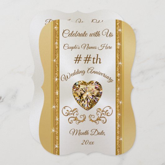 素晴らしいゴールドの結婚記念日招待状 招待状 (正面/裏面)