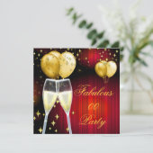 素晴らしいシャンパンバースデーパーティレッド金ゴールド 招待状 (スタンド正面)