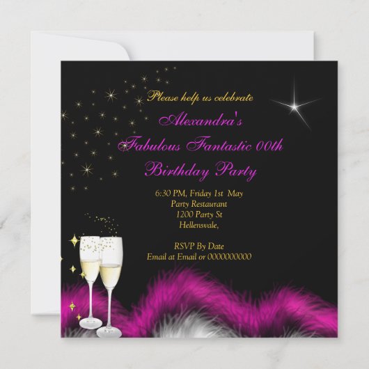 素晴らしいシャンパンパーティーグリッターピンクハイヒール 招待状 (裏面)