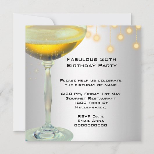 素晴らしいシャンパン金ゴールドライツシルバーパーティー 招待状 (裏面)