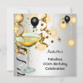 素晴らしいシャンパン金ゴールドライツシルバーパーティー 招待状 (正面)