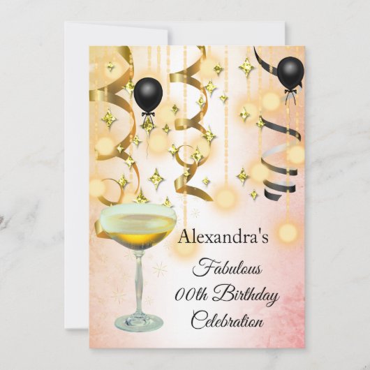 素晴らしいシャンパーニュ金ゴールドピンクライトパーティー招待状 セーブザデート (正面)