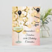 素晴らしいシャンパーニュ金ゴールドピンクライトパーティー招待状 セーブザデート (スタンド正面)