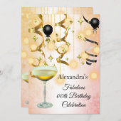 素晴らしいシャンパーニュ金ゴールドピンクライトパーティー招待状 セーブザデート (正面/裏面)