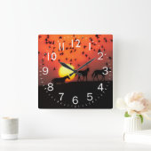 素晴らしいシルエットサンセット スクエア壁時計 (ホーム)