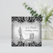 素晴らしいシルバーグリッターハイヒールバースデーパーティー 招待状 (スタンド正面)