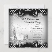 素晴らしいシルバーグリッターハイヒールバースデーパーティー 招待状 (裏面)