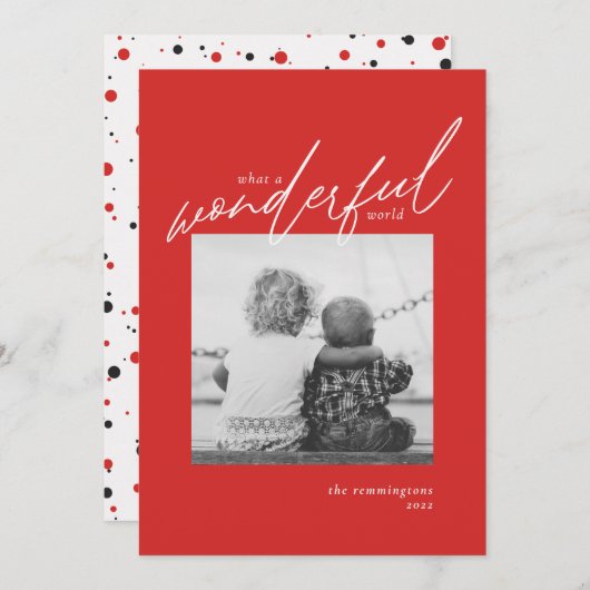 素晴らしいシンプル世界の写真新年レッドホリデイ シーズンカード (正面/裏面)