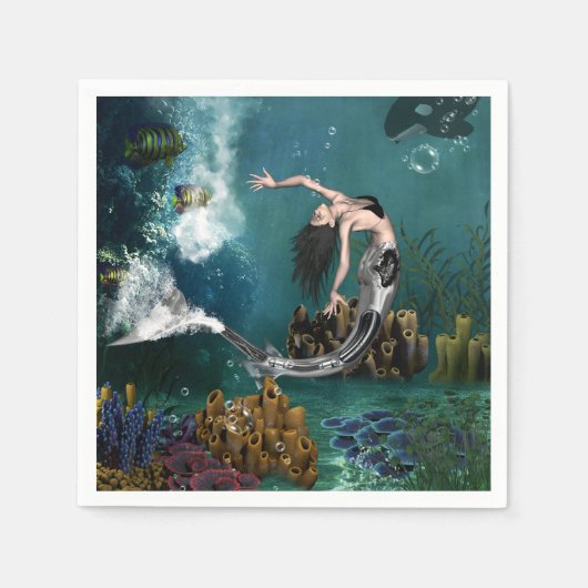 素晴らしいスチームパンクの人魚 スタンダードカクテルナプキン (正面)