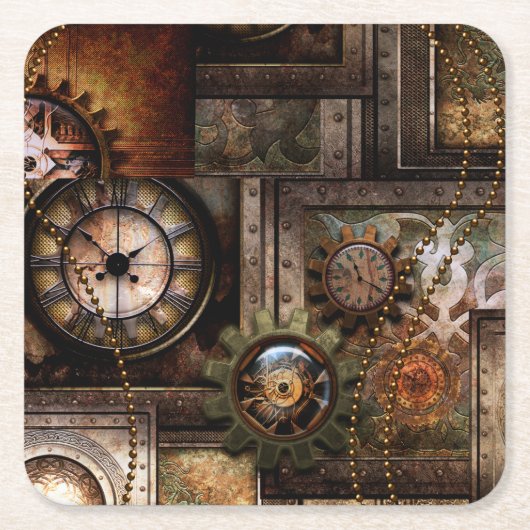 素晴らしいスチームパンクデザイン スクエアペーパーコースター (正面)