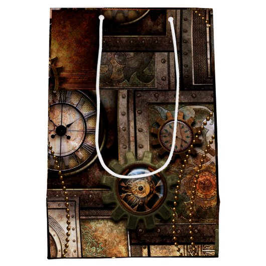 素晴らしいスチームパンクデザイン ミディアムペーパーバッグ (裏面)