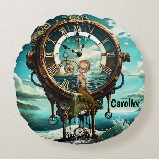 素晴らしいスチームパンク海時計 ラウンドクッション (正面)