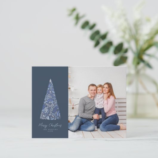 素晴らしいスプルースの木の青いクリスマス/休日の写真 ポストカード (スタンド正面)