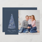素晴らしいスプルースの木の青いクリスマス/休日の写真 招待状 (正面/裏面)