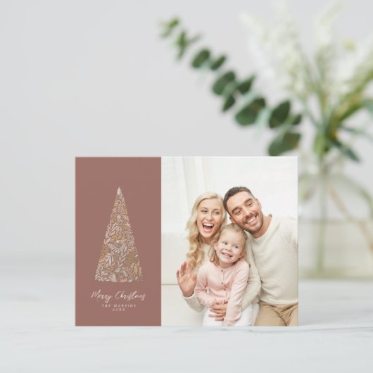 素晴らしいスプルースの木ベージュのクリスマス/休日の写真 ポストカード (スタンド正面)