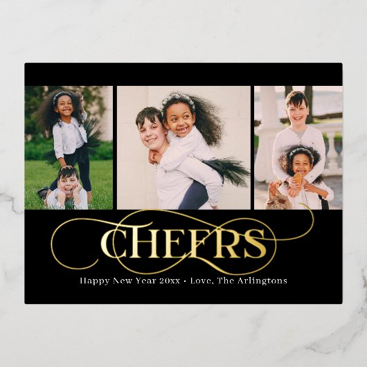 素晴らしいスワールFOILハッピーニューイヤーホリデーハガキ 箔シーズンポストカード (正面)