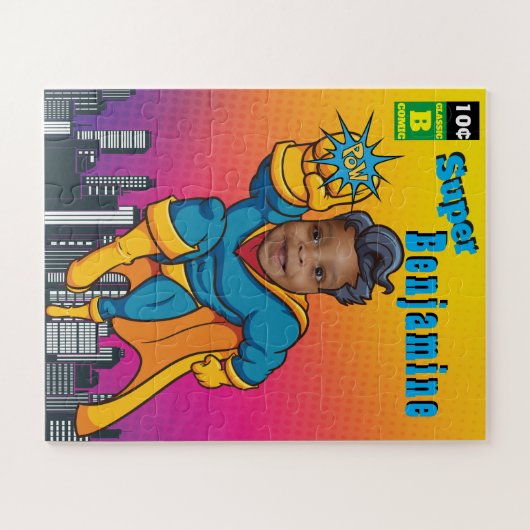 素晴らしいスーパーヒーロー誕生日フォトパーフェクトキッズ ジグソーパズル (横)