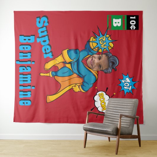 素晴らしいスーパーヒーロー誕生日フォトパーフェクトキッズ タペストリー (インサイチュ(横))