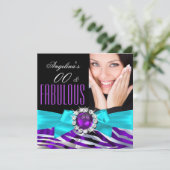 素晴らしいゼブラパープルティール（緑がかった色）ブラックバースデーパーティー 招待状 (スタンド正面)