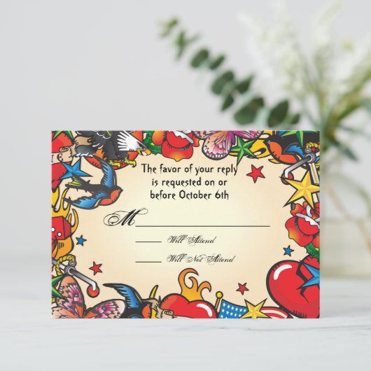 素晴らしいタトゥーウェディングrsvp応答カード 招待状 (スタンド正面)