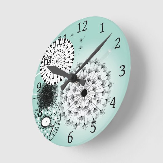 素晴らしいタンポポ青 ラウンド壁時計 (傾斜)
