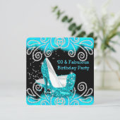 素晴らしいティール（緑がかった色）グリッターハイヒールバースデーパーティー 招待状 (スタンド正面)
