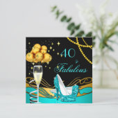 素晴らしいティール（緑がかった色）ヒール金ゴールドブラックバースデーパーティー 招待状 (スタンド正面)