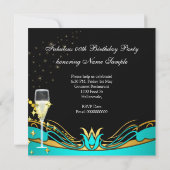 素晴らしいティール（緑がかった色）ヒール金ゴールドブラックバースデーパーティー 招待状 (裏面)