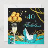 素晴らしいティール（緑がかった色）ヒール金ゴールドブラックバースデーパーティー 招待状 (正面)