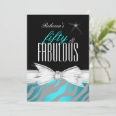 素晴らしいティール(緑がかった色)ブラックグレーゼブラ50thバースデーパーティー 招待状 (スタンド正面)