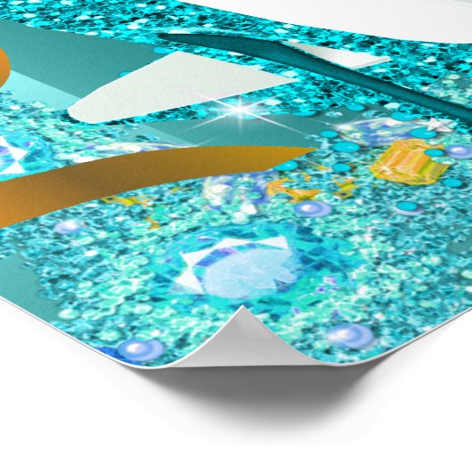 素晴らしいティール（緑がかった色）ブルーグリッターハイヒールシャンパーニュBP ポスター (角)