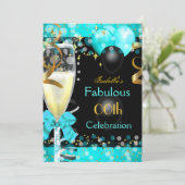 素晴らしいティール(緑がかった色)ブルーシャンパンバースデーパーティー2 招待状 (スタンド正面)