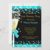 素晴らしいティール(緑がかった色)ブルーシャンパンバースデーパーティー2 招待状 (裏面)